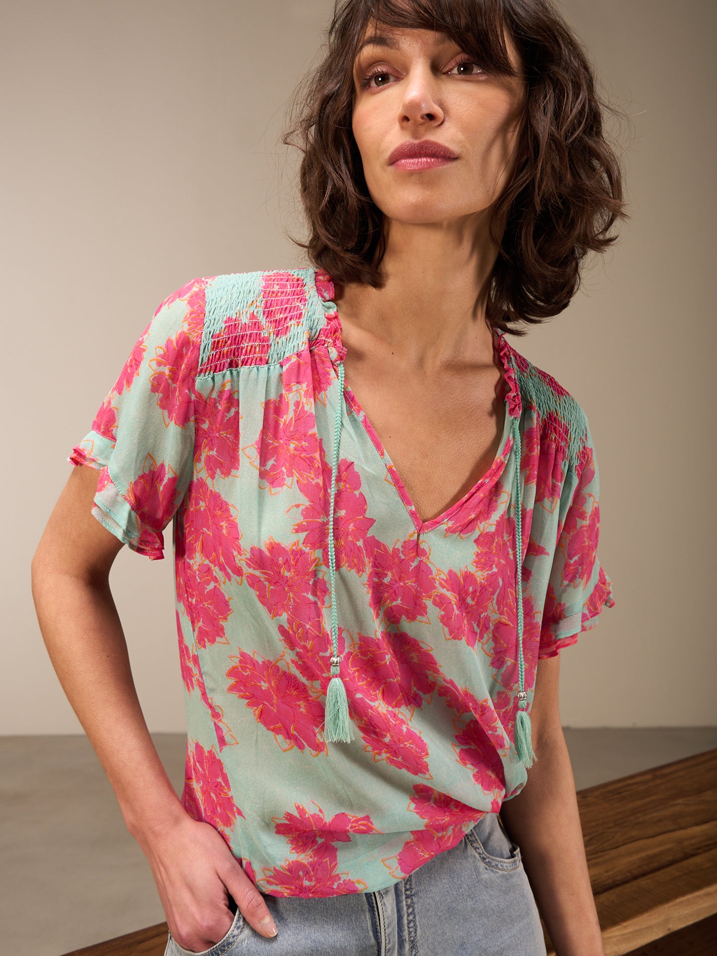 Blouse with ruffle detail