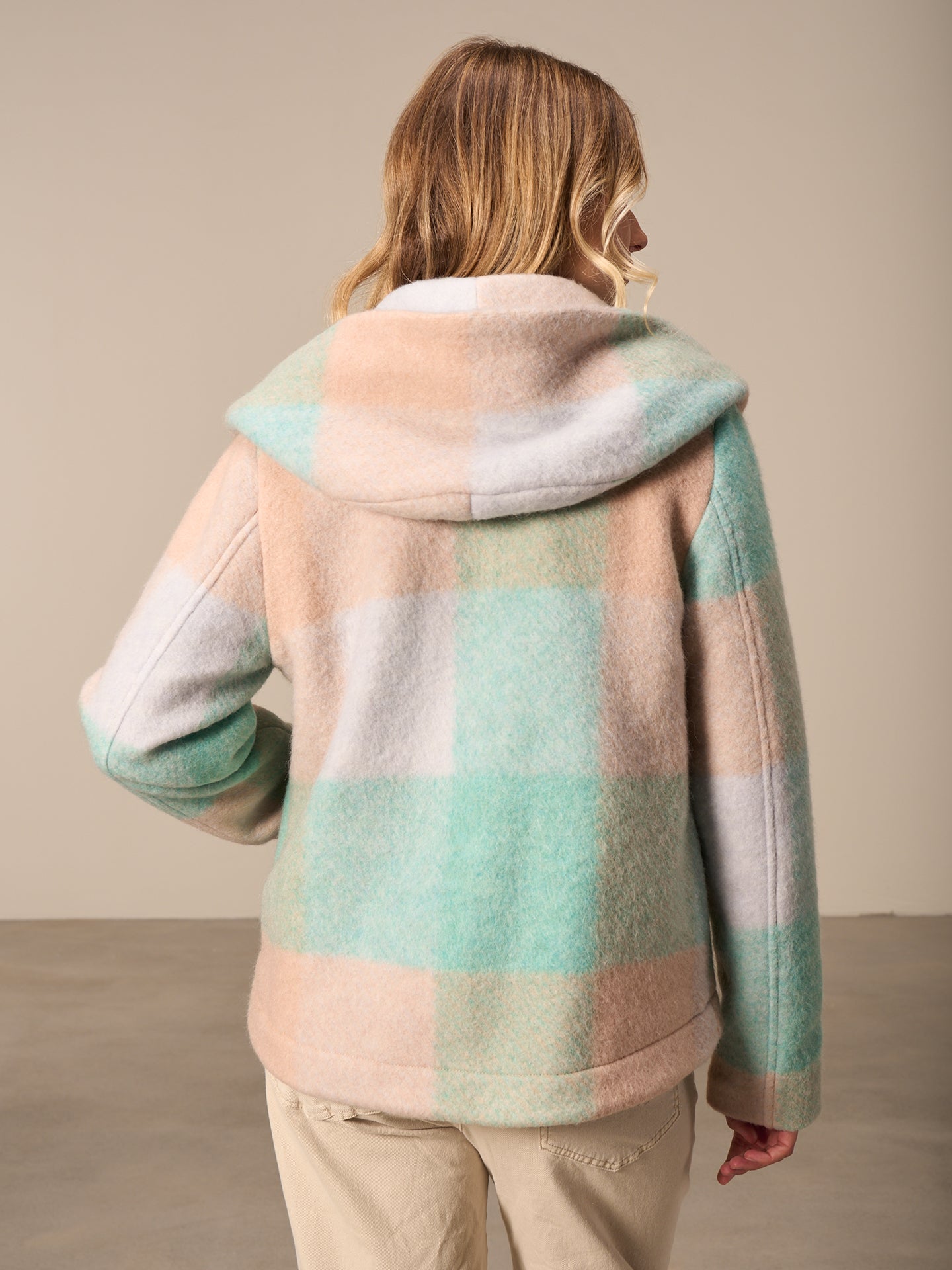 Coat with check pattern
