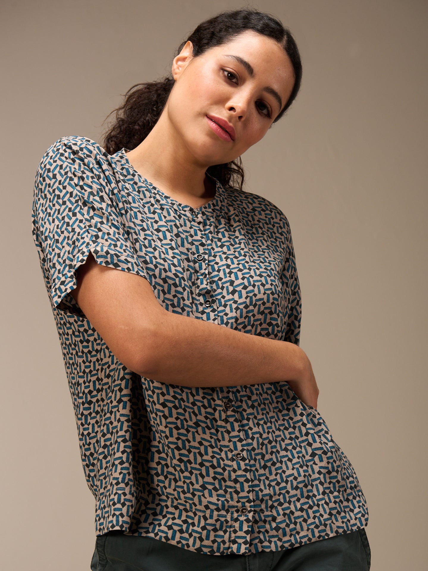 Blouse with stand-up collar