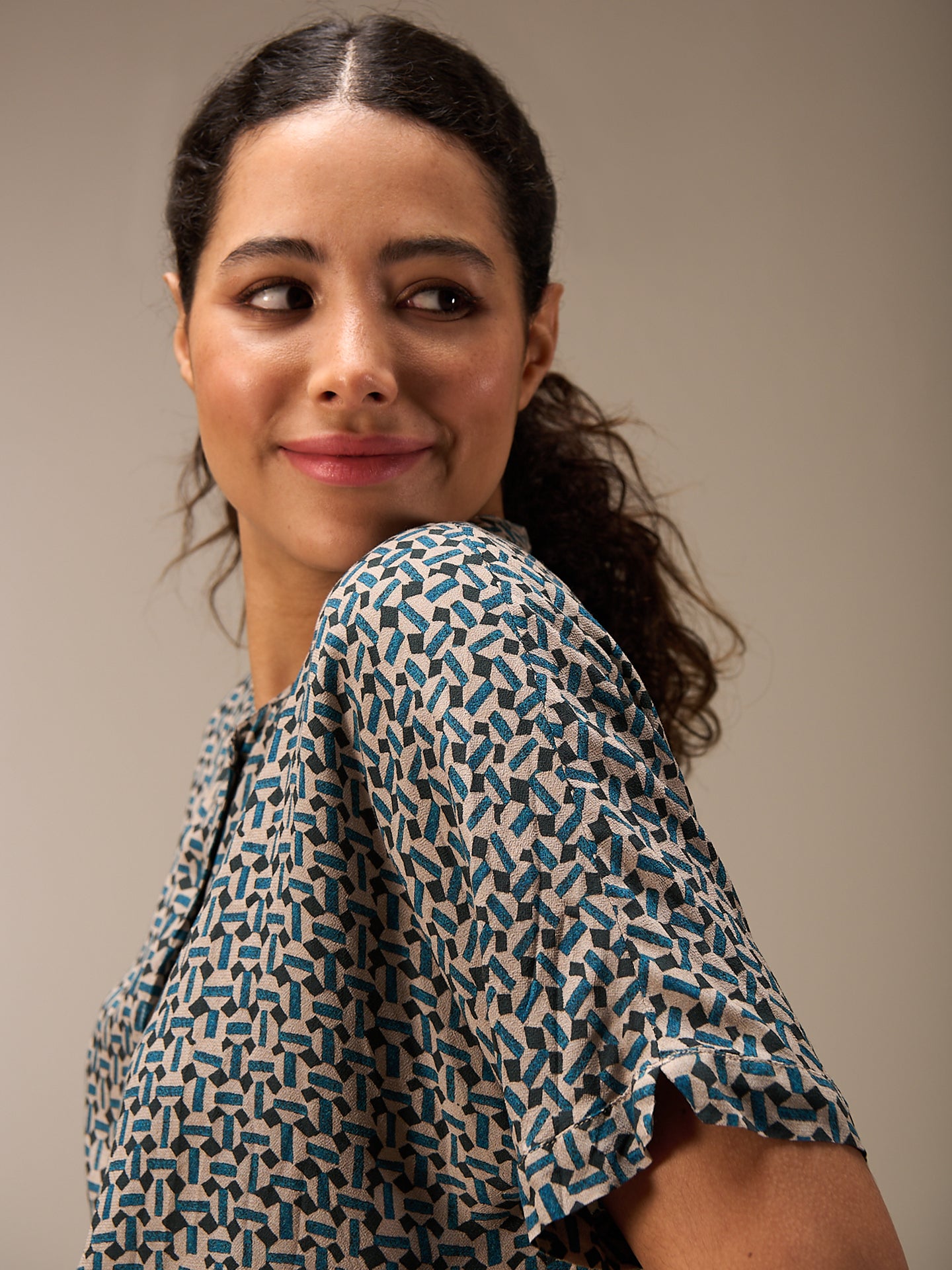 Blouse with stand-up collar