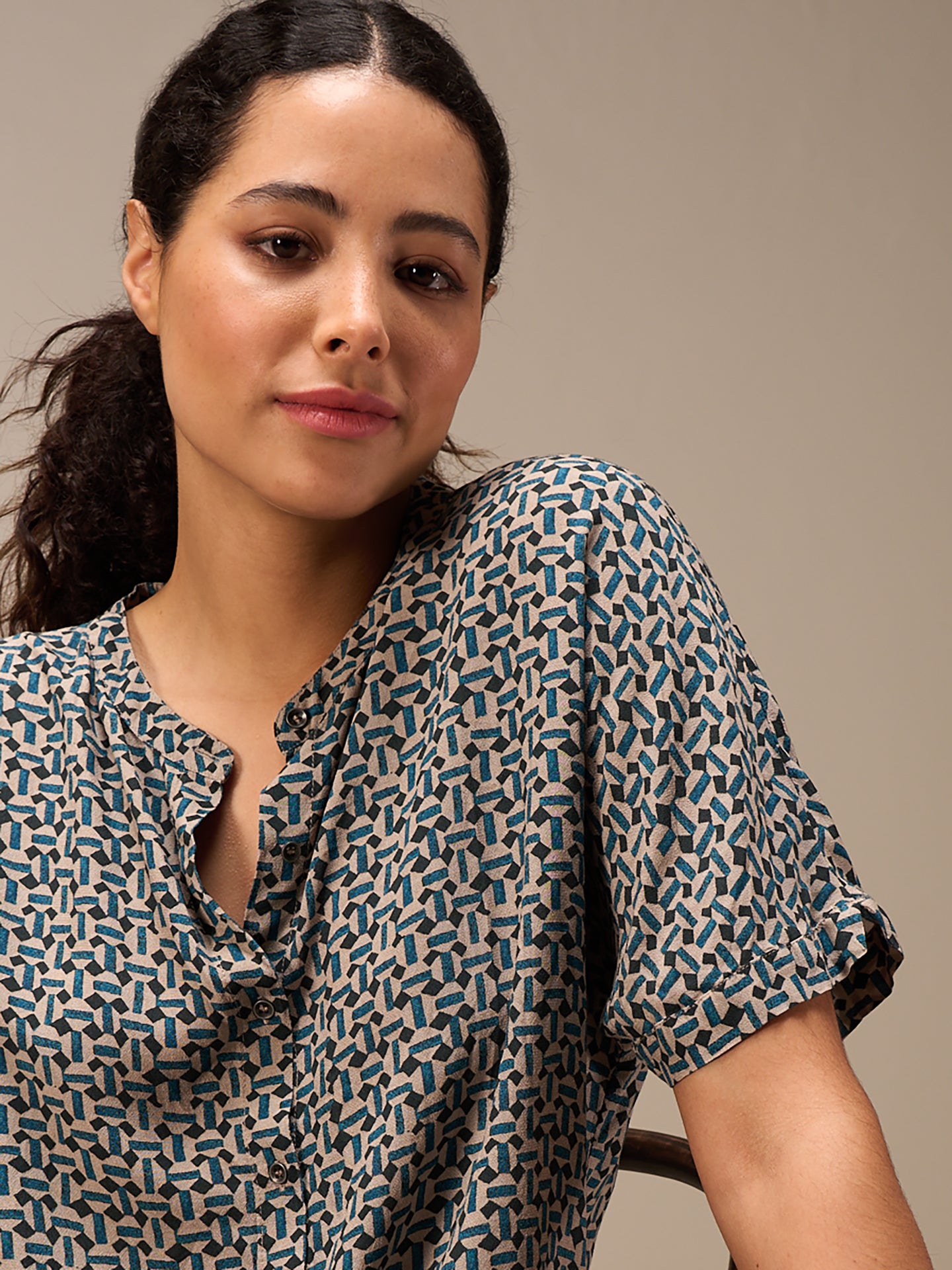 Blouse with stand-up collar
