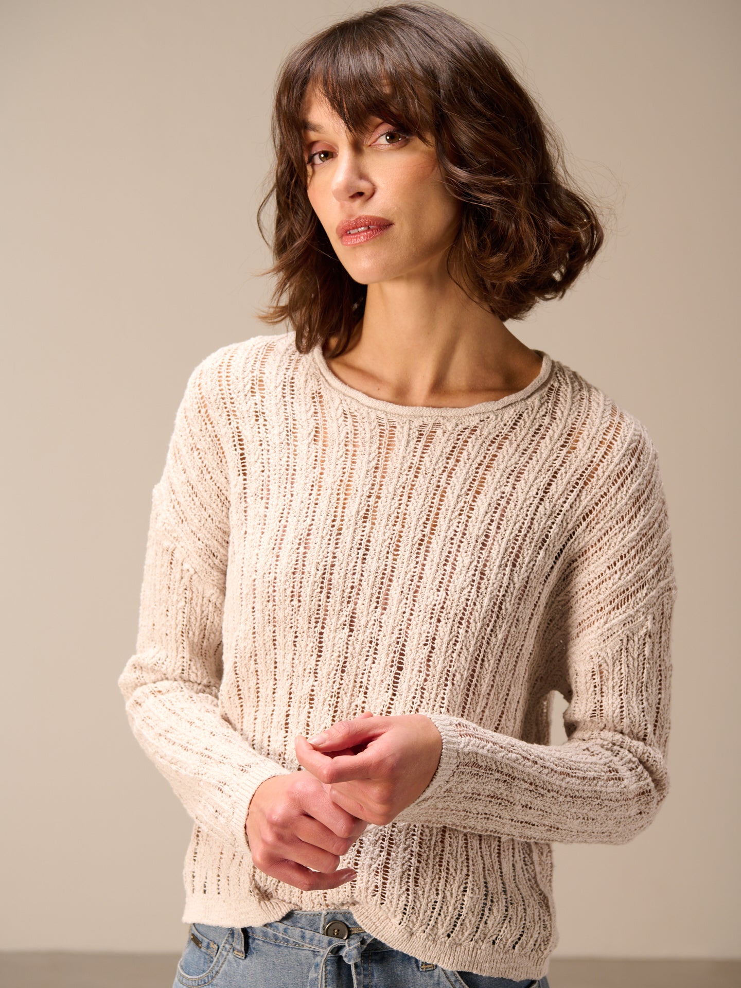 pull en mailles ajourée