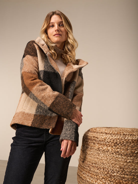 Coat with check pattern