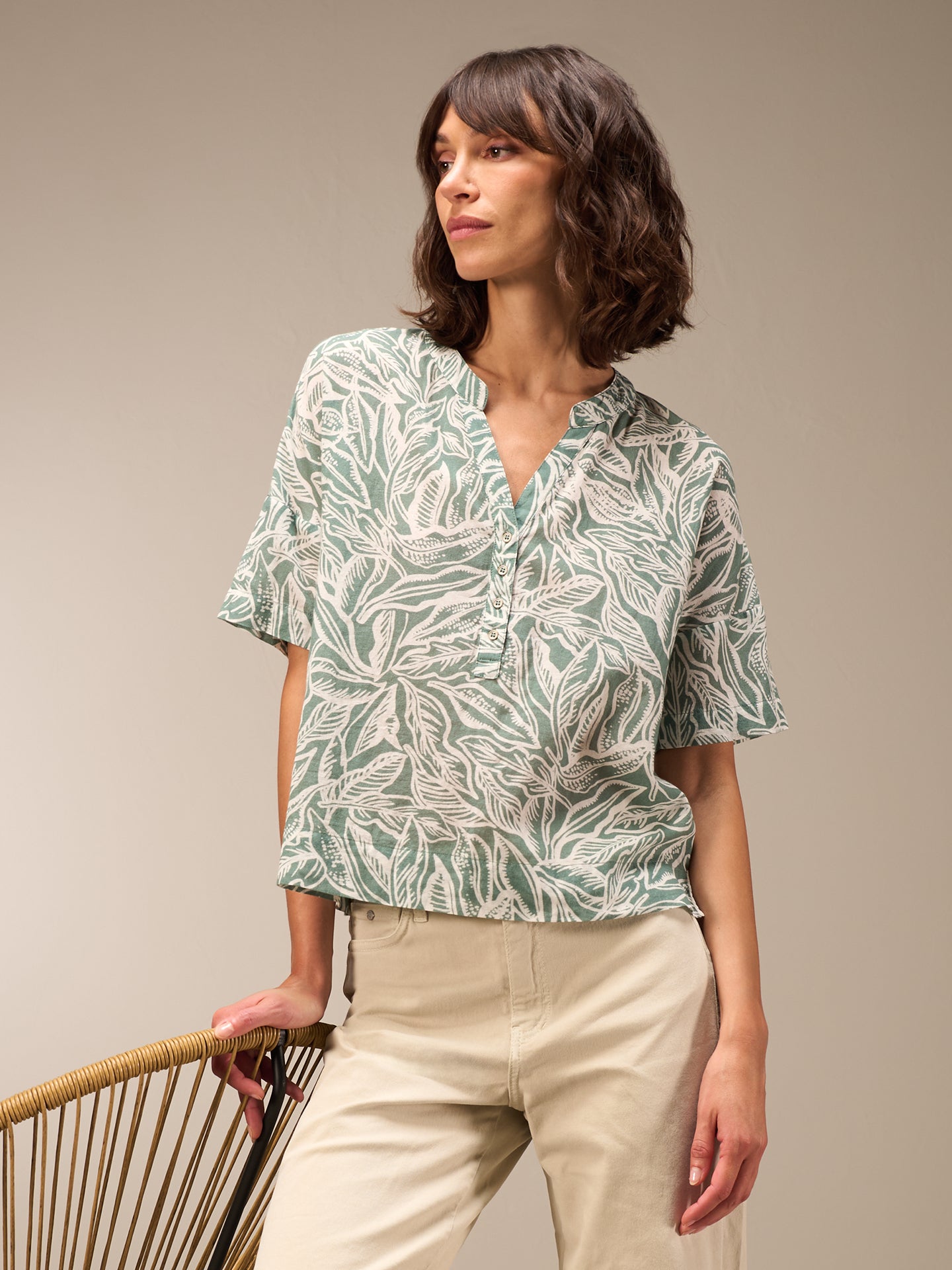 Blouse with stand-up collar