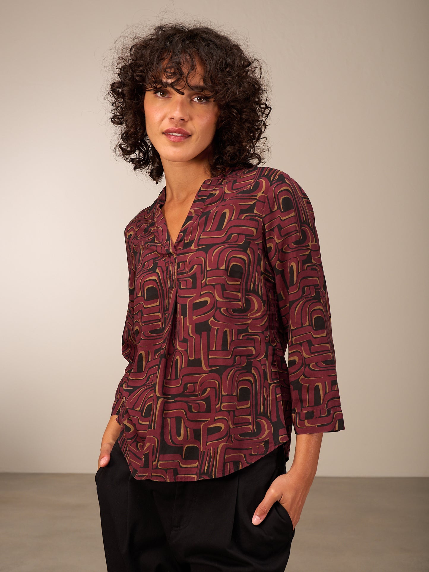 Blouse with stand-up collar
