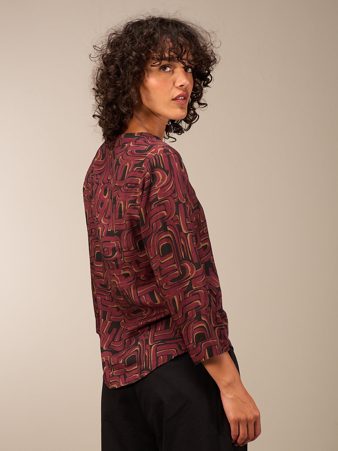 Blouse with stand-up collar