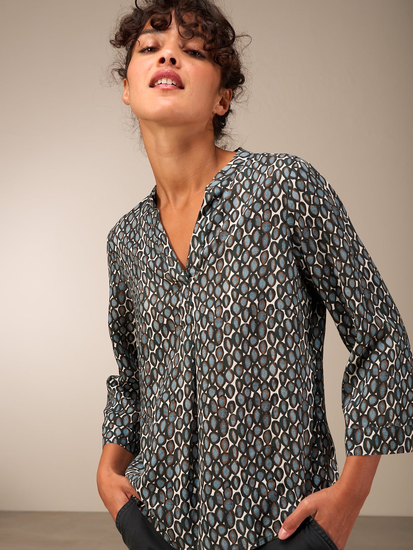 Blouse with stand-up collar