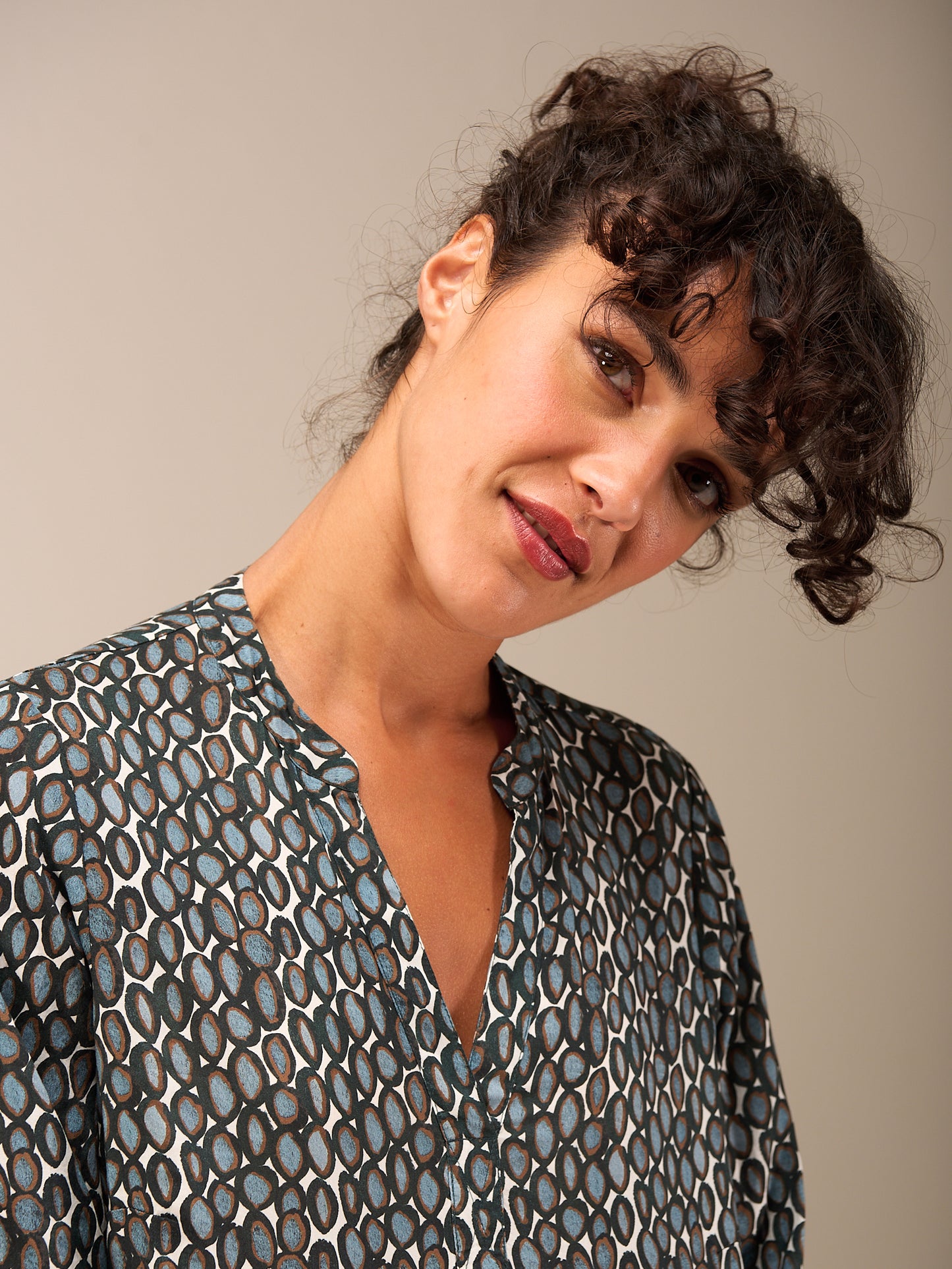 Blouse with stand-up collar