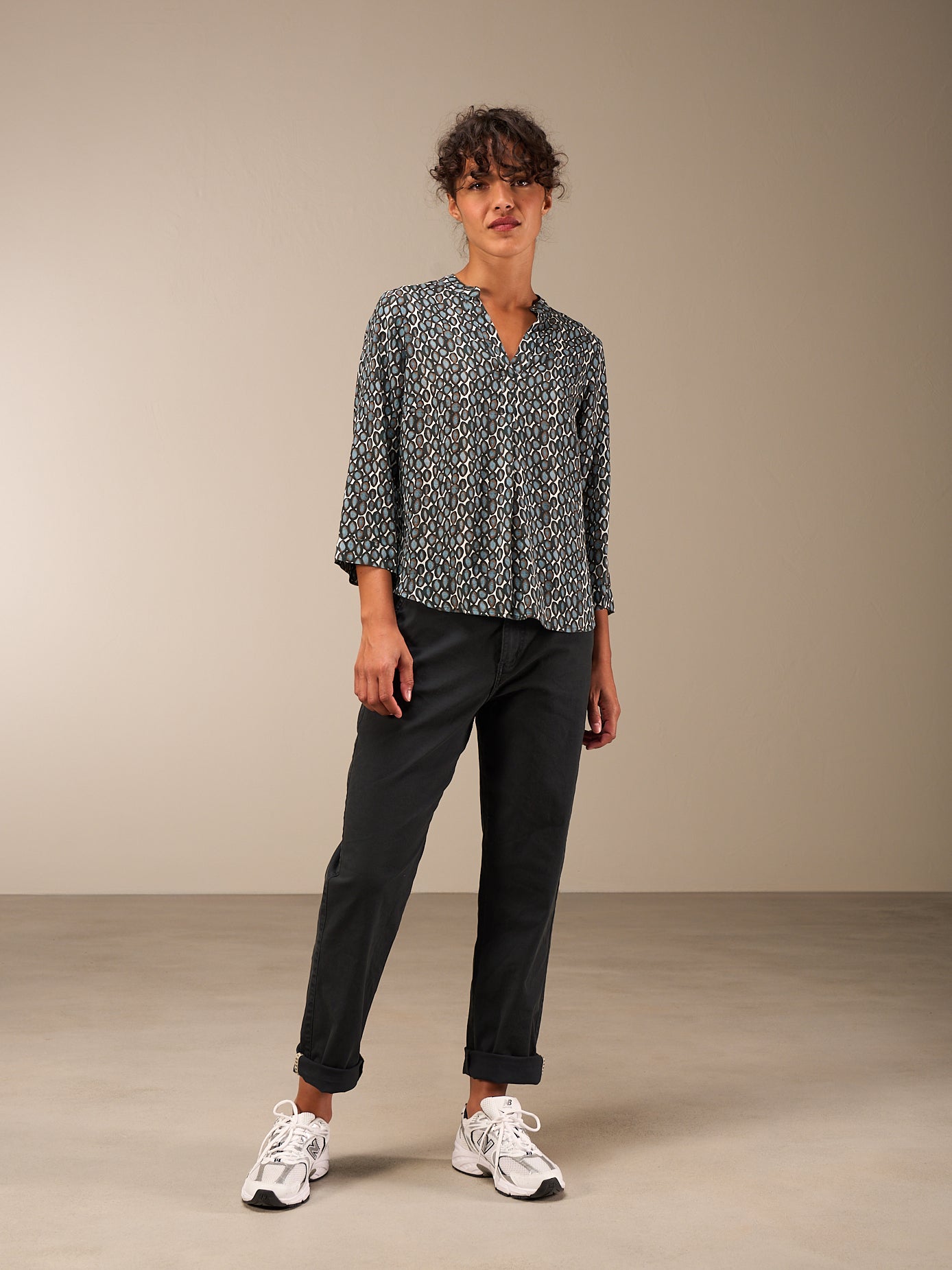 Blouse with stand-up collar