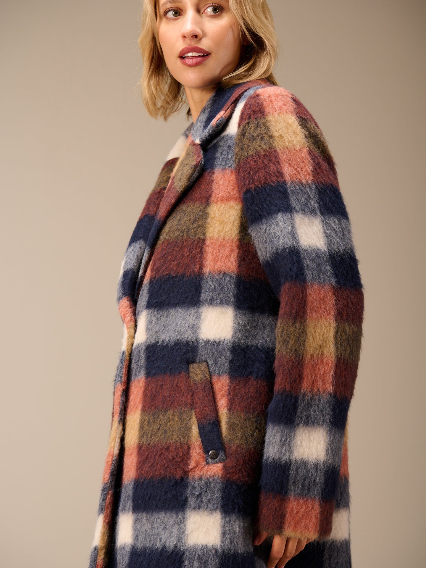 Coat with check pattern