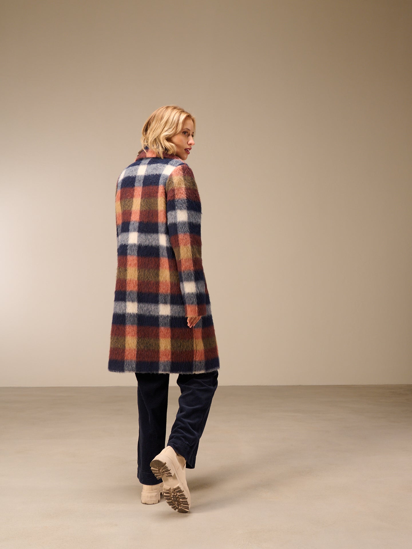 Coat with check pattern