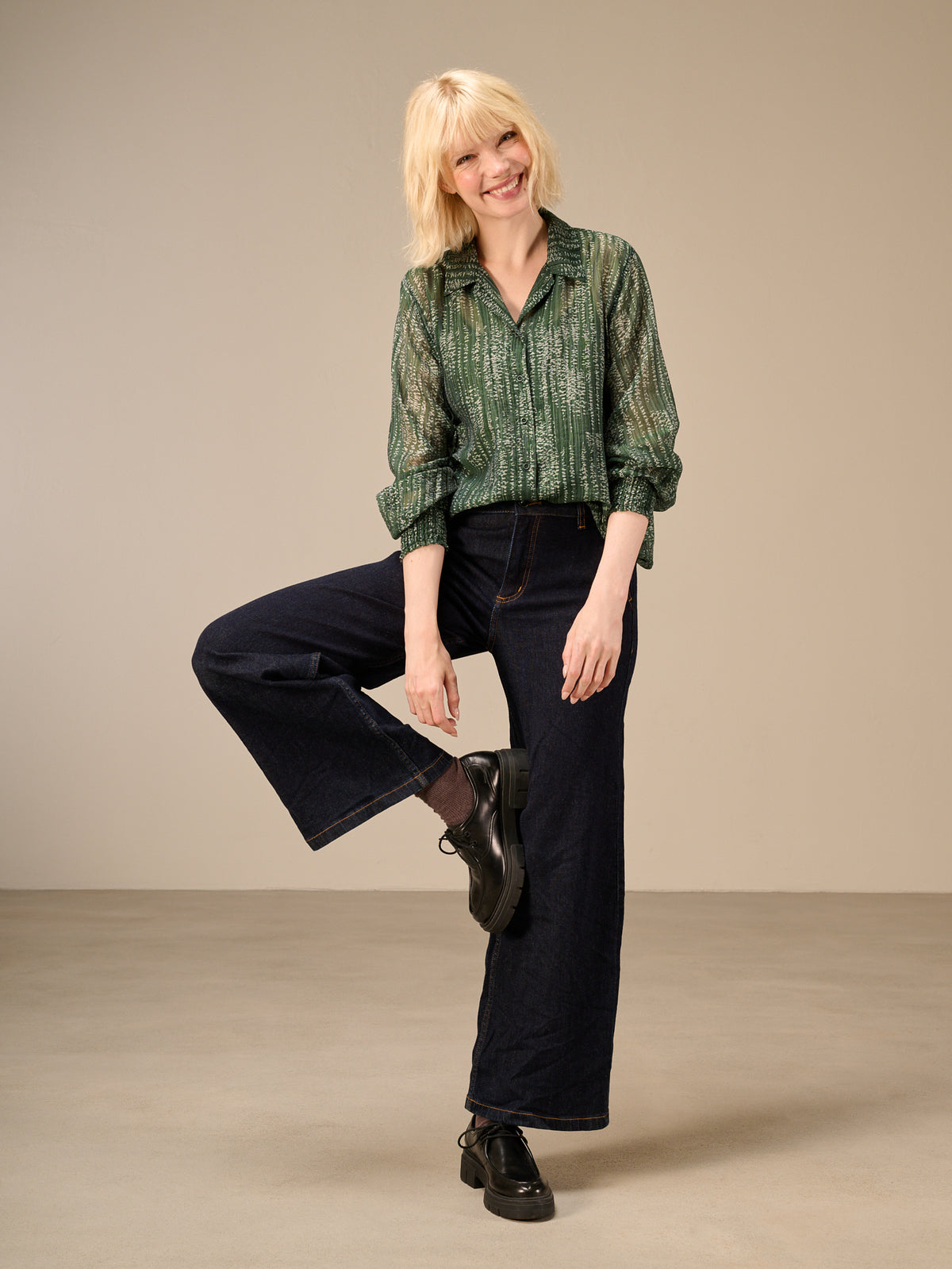 Blouse with check pattern