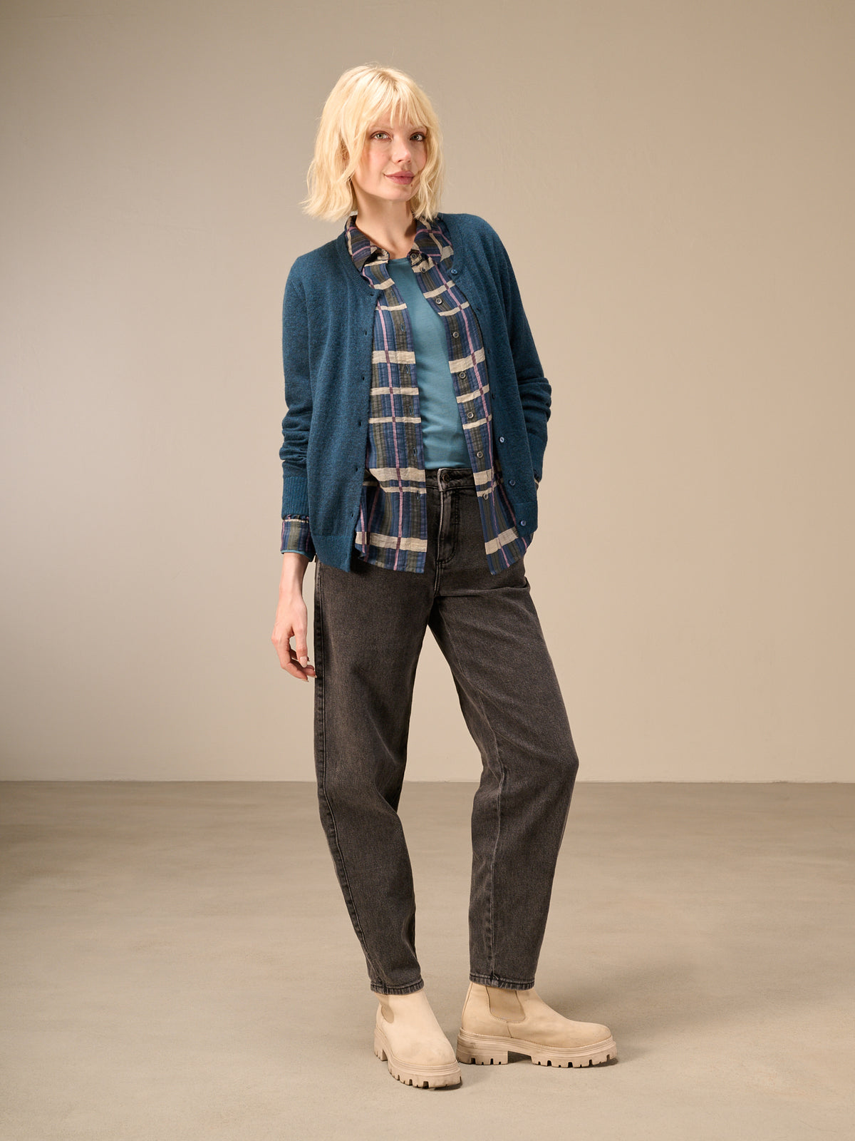 Blouse with check pattern