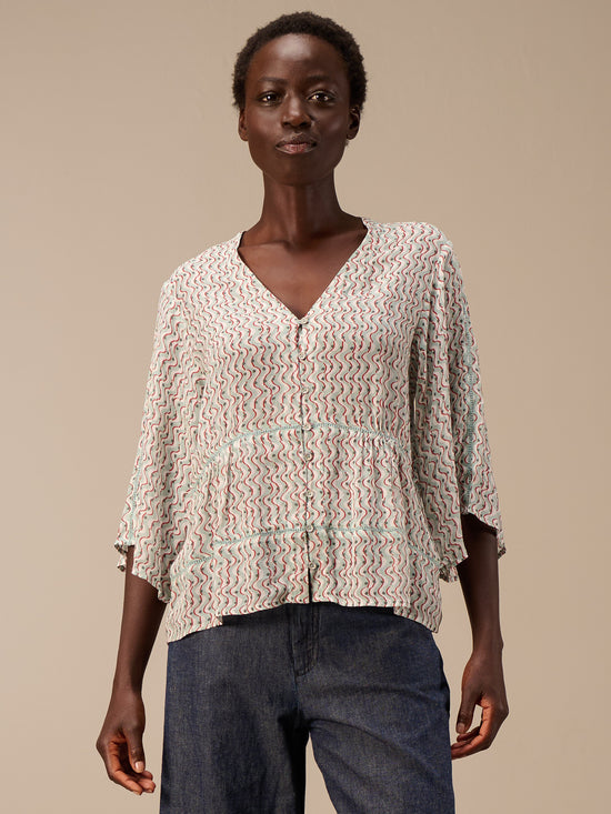 Blouse with lace insert